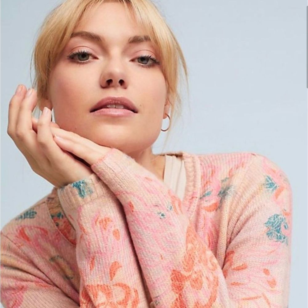 Anthropologie Postmark Devon Pink Floral Cardigan - Picture 2 of 7
